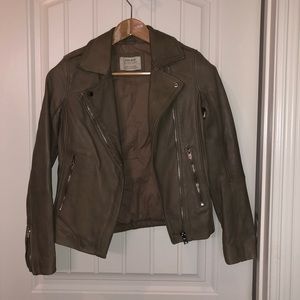Zara basics leather jacket taupe